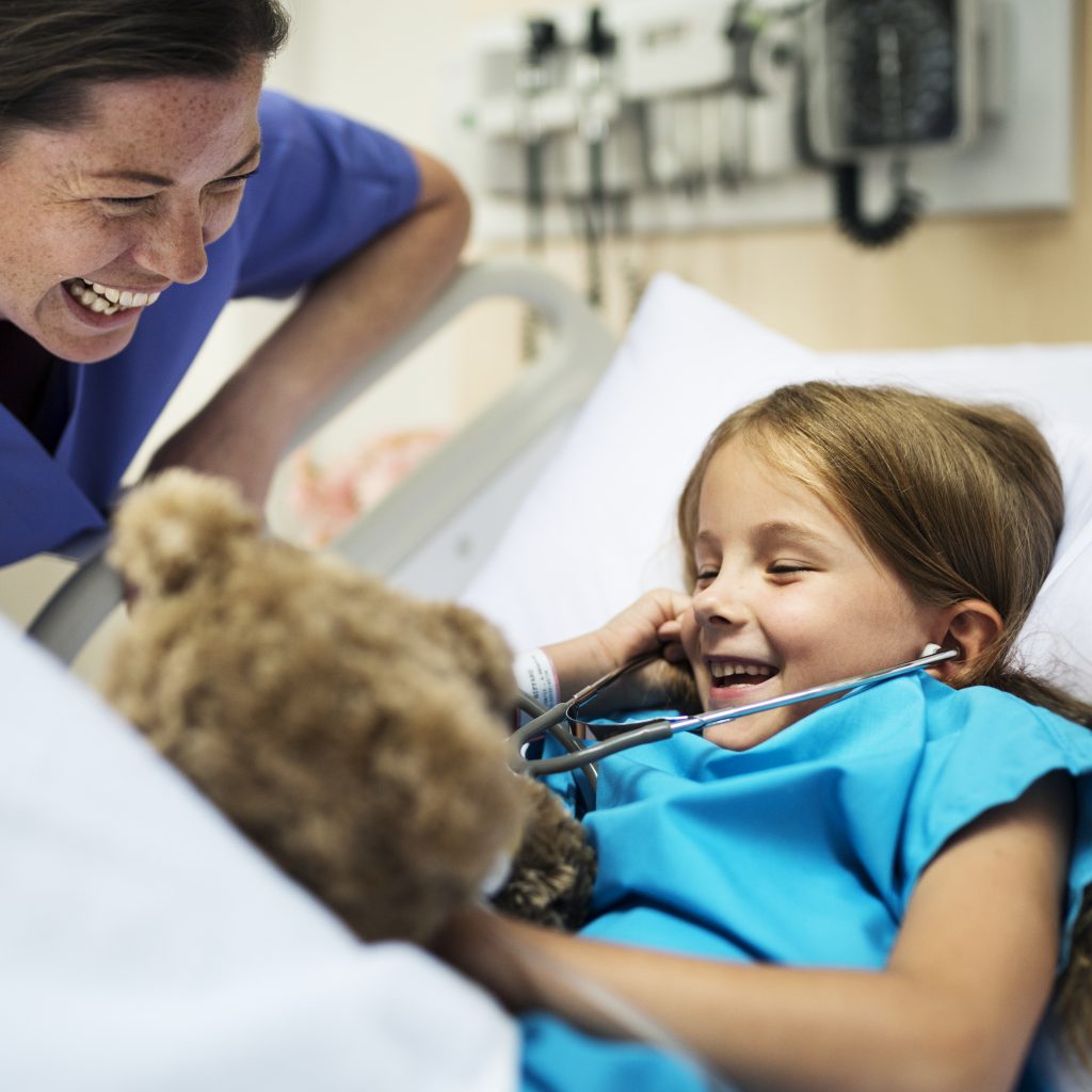 Young sick girl staying at a hospital